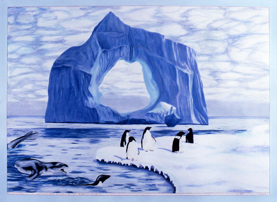1983-12 Antarctica - a leopard seal preys on an Adelie penguin 108x78cm