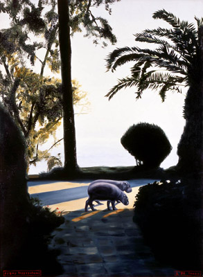 1986-03 3 pygmy hippopotami 56x75cm