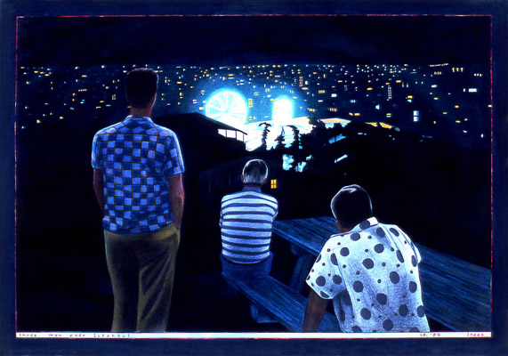 1984-10 three men over Istanbul 80x57cm